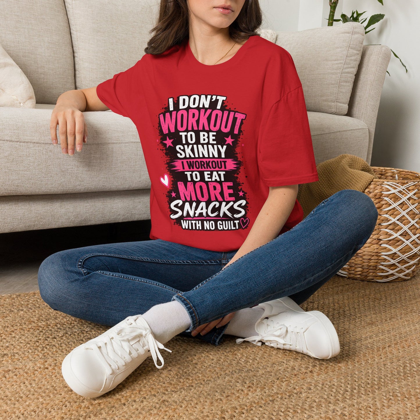 Workout & Snacks T-Shirt — “I Don’t Workout to Be Skinny” Funny Fitness Tee