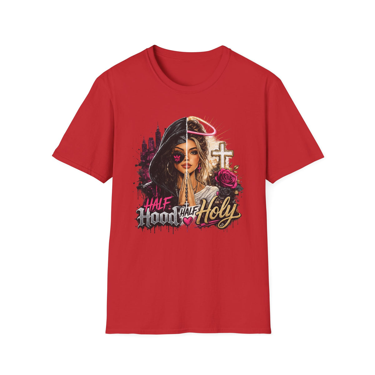 Half Bad Half Holy T-Shirt — Dual-Face Angel & Rebel Graphic Tee