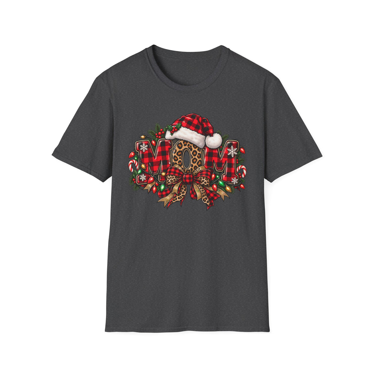 Christmas Mom T-Shirt – Holiday Plaid Santa Hat Café Design