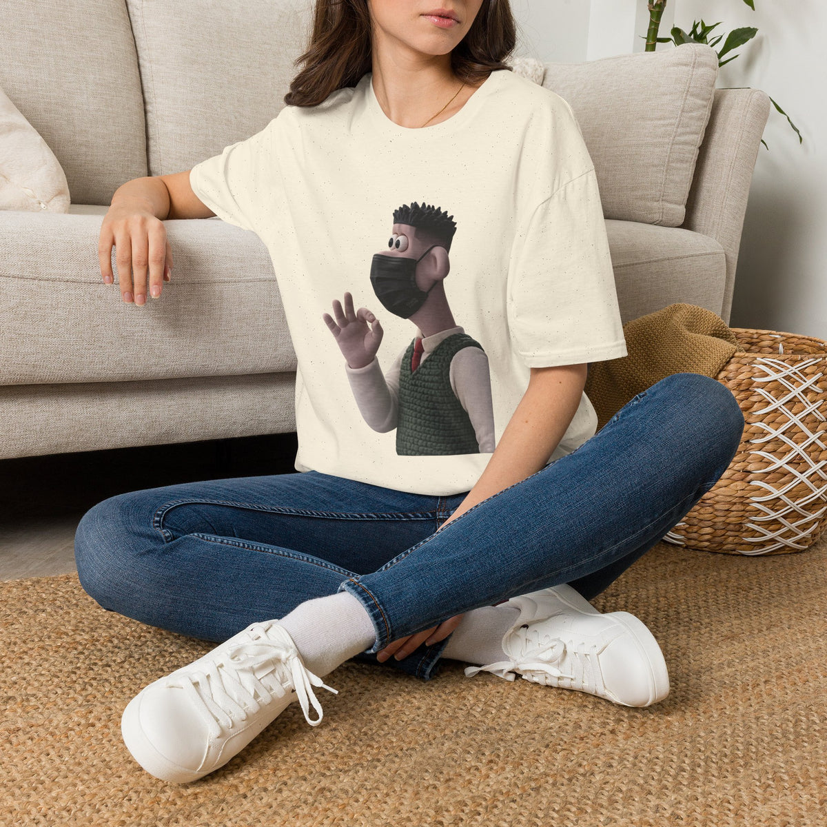 Fairs Cartoon Character T-Shirt — Cute 3D Guy Wearing Face Mask Tee
