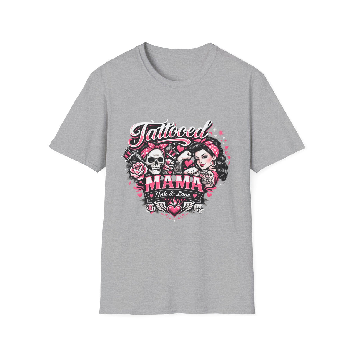 Tattooed Mama T-Shirt — Retro Rockabilly Skull & Rose Design