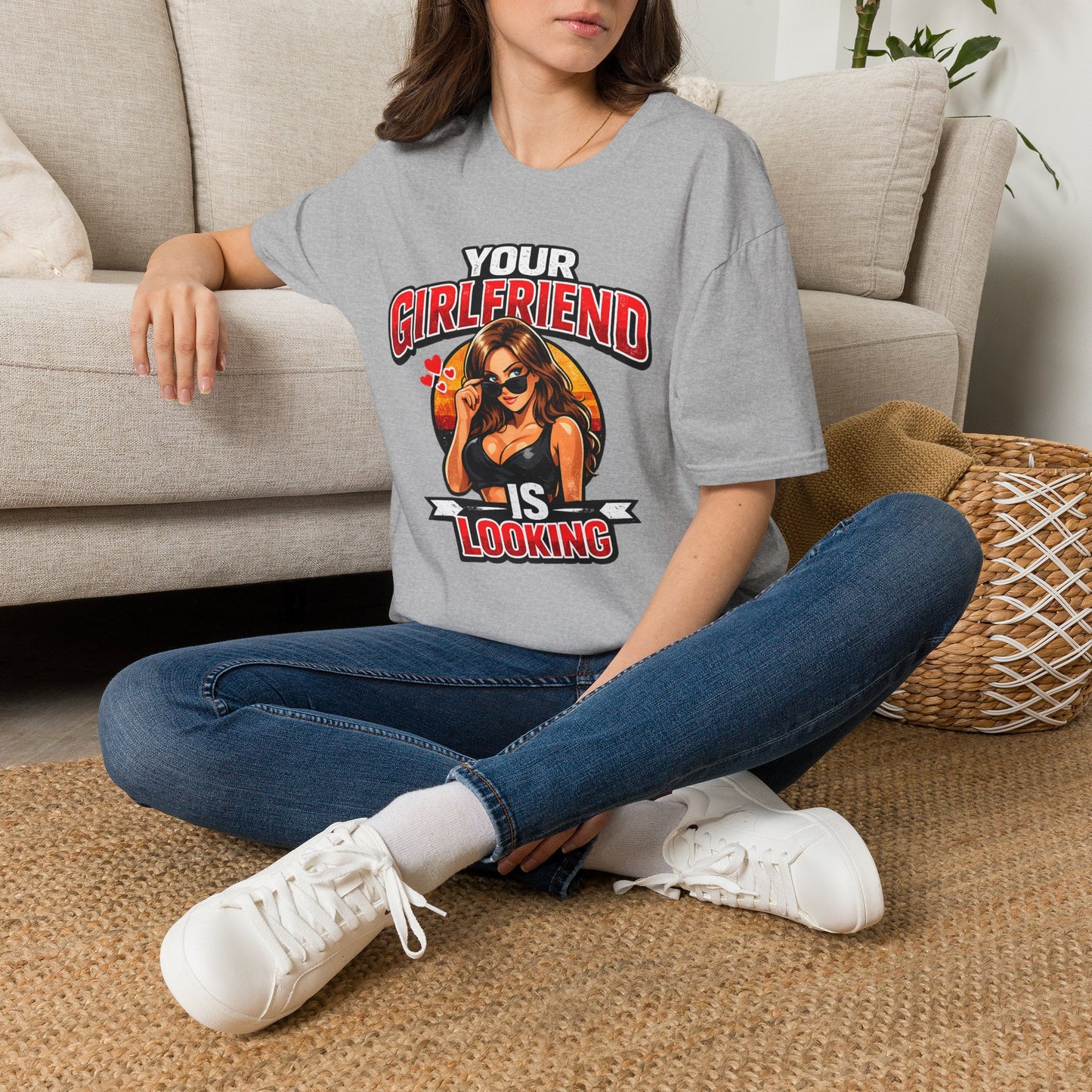 T-Shirt — "Your Girlfriend Is Looking" Retro Pinup Graphic Tee