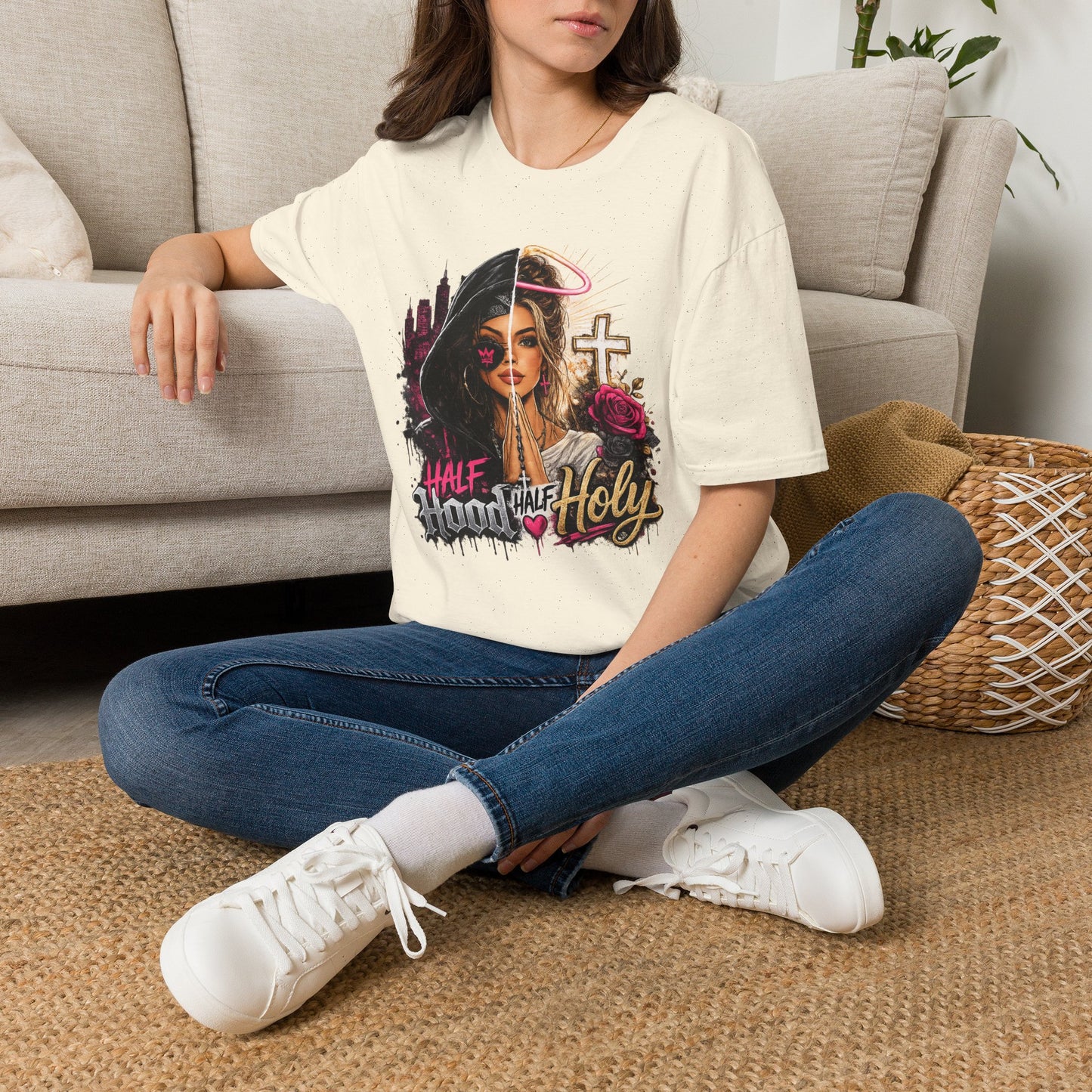 Half Bad Half Holy T-Shirt — Dual-Face Angel & Rebel Graphic Tee