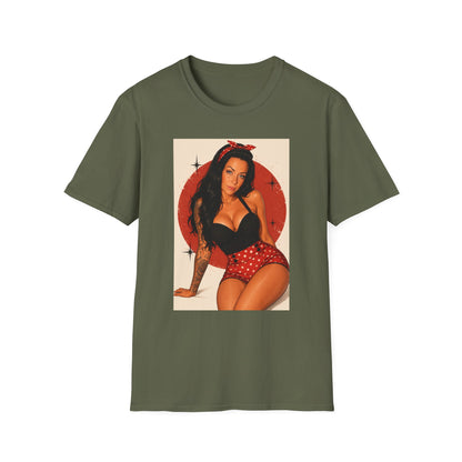 Retro Pinup T-Shirt - Vintage Red Bandana Pin-Up Girl Graphic Tee