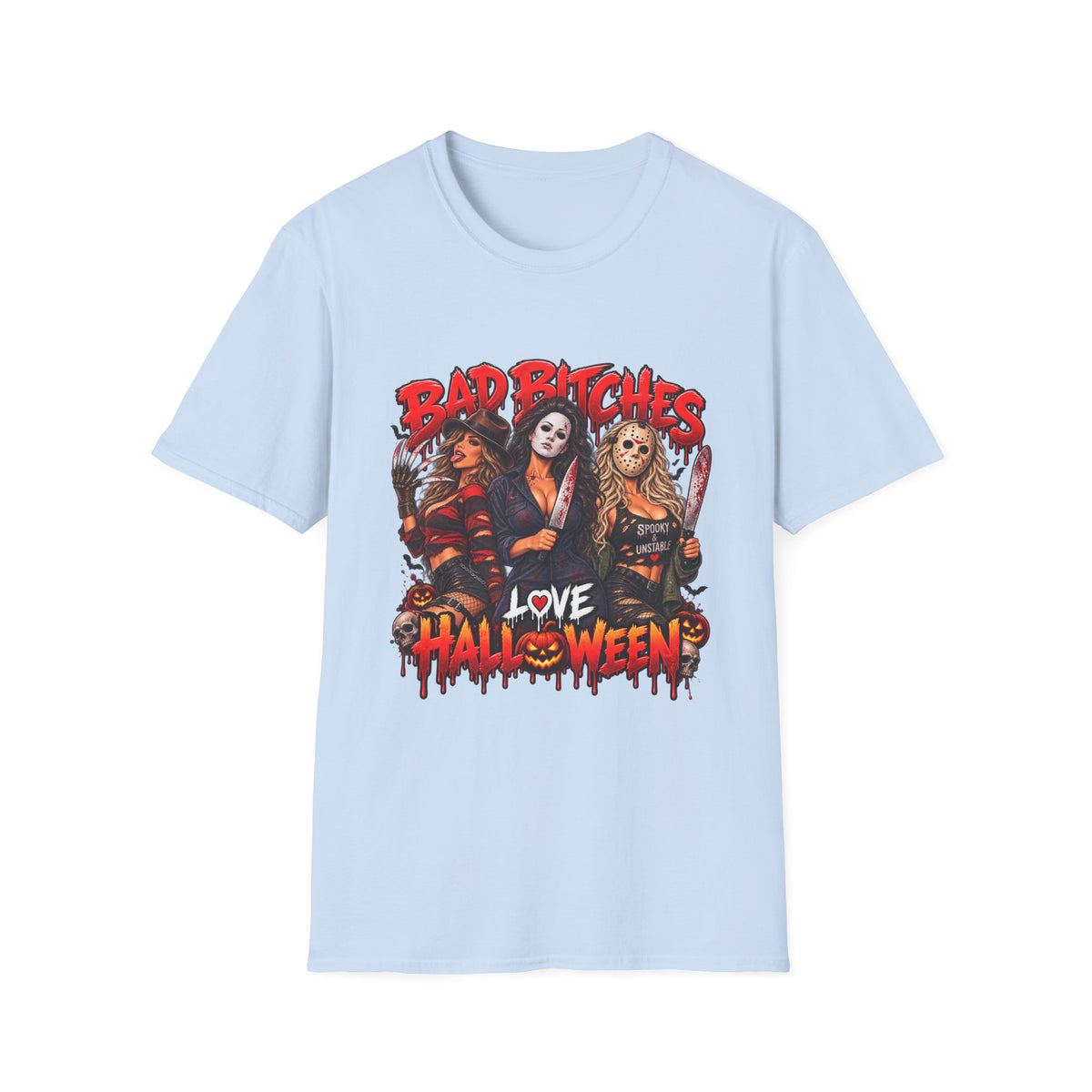 Bad Bitches Love Halloween T-Shirt — Horror Villain Women Graphic Tee