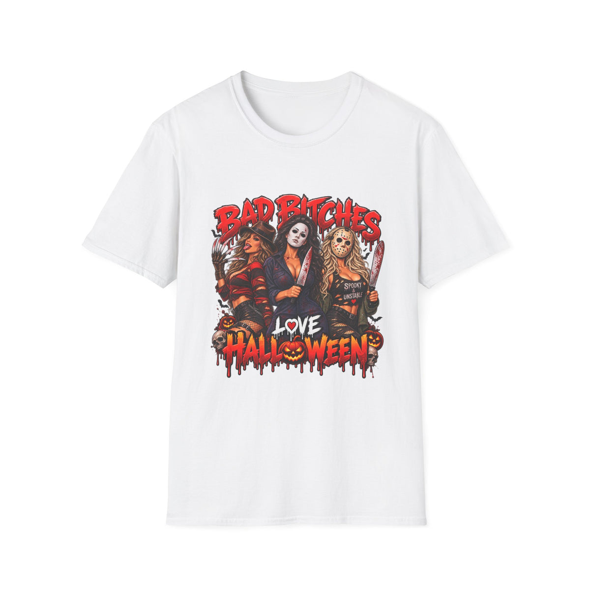 Bad Bitches Love Halloween T-Shirt — Horror Villain Women Graphic Tee