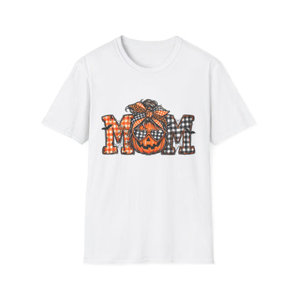 Halloween Mom T-Shirt – Plaid Pumpkin "MOM" Graphic Tee