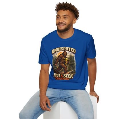 Undisputed Hide & Seek Champion T‑Shirt — Vintage Sasquatch Trophy Graphic
