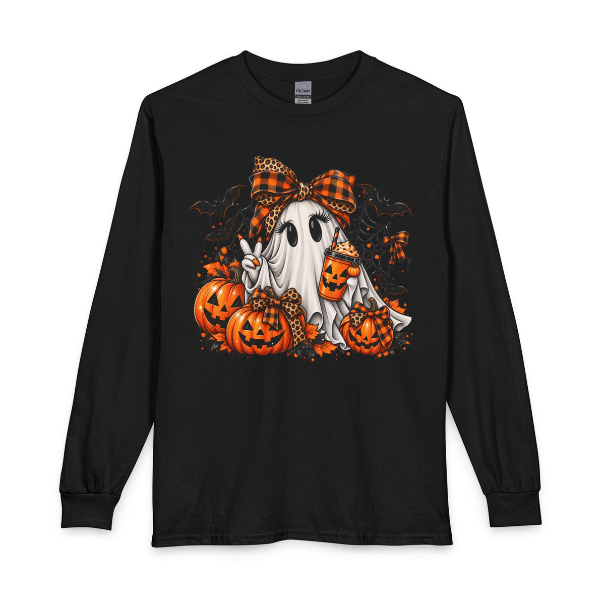 Halloween Ghost with Pumpkins Long Sleeve Tee