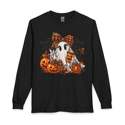 Halloween Ghost with Pumpkins Long Sleeve Tee