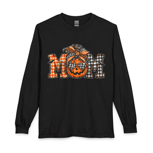 Halloween MOM Pumpkin Plaid Long Sleeve Tee
