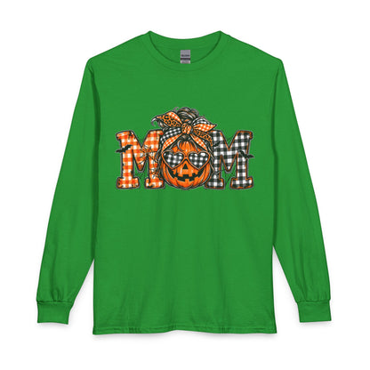 Halloween MOM Pumpkin Plaid Long Sleeve Tee