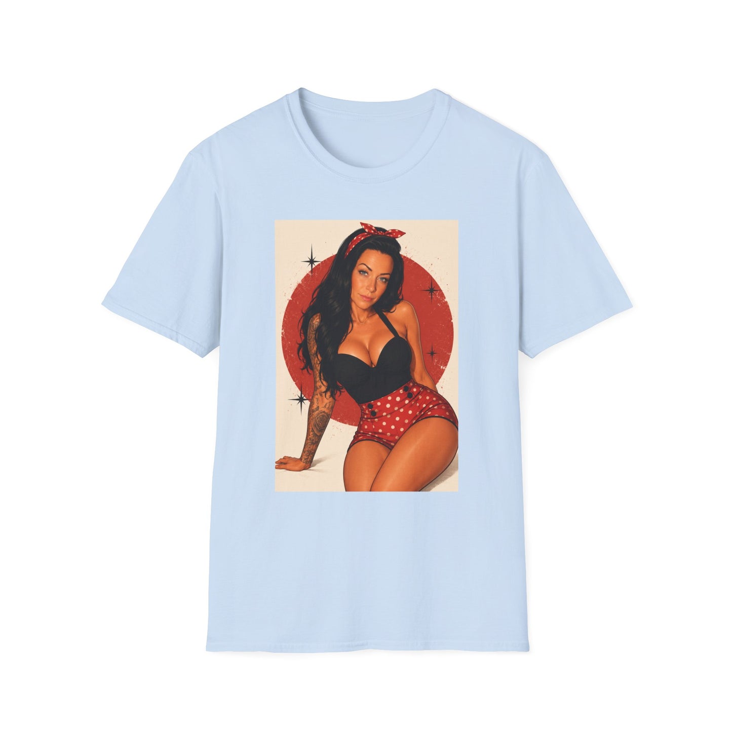 Retro Pinup T-Shirt - Vintage Red Bandana Pin-Up Girl Graphic Tee