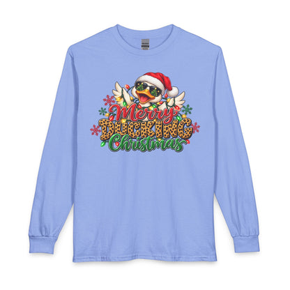 Merry Cheeky Christmas Long Sleeve Tee — Santa Duck Holiday Shirt