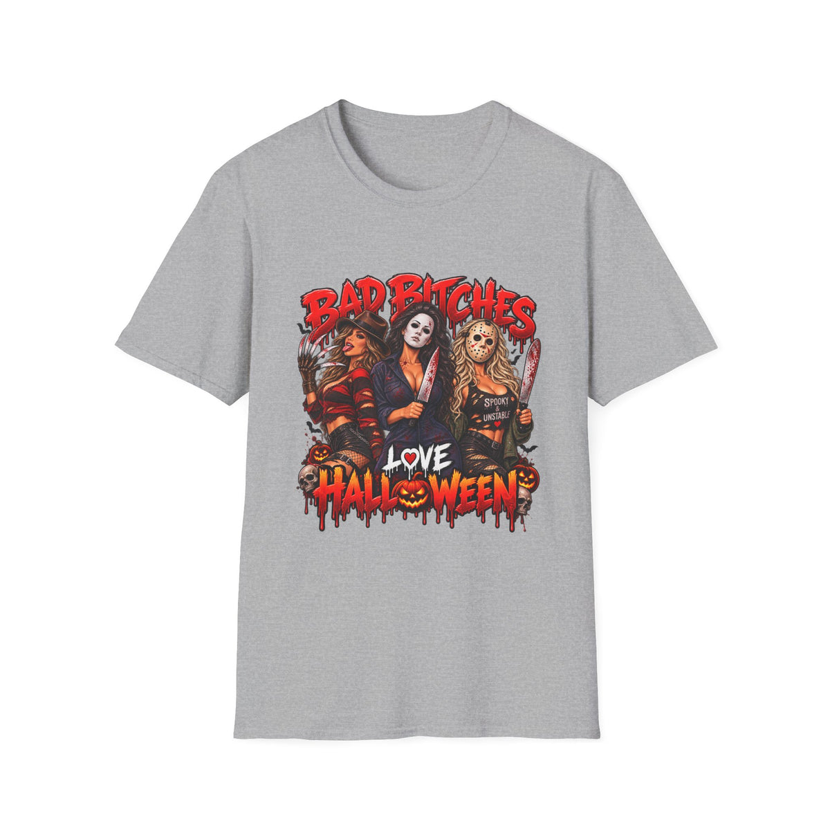 Bad Bitches Love Halloween T-Shirt — Horror Villain Women Graphic Tee