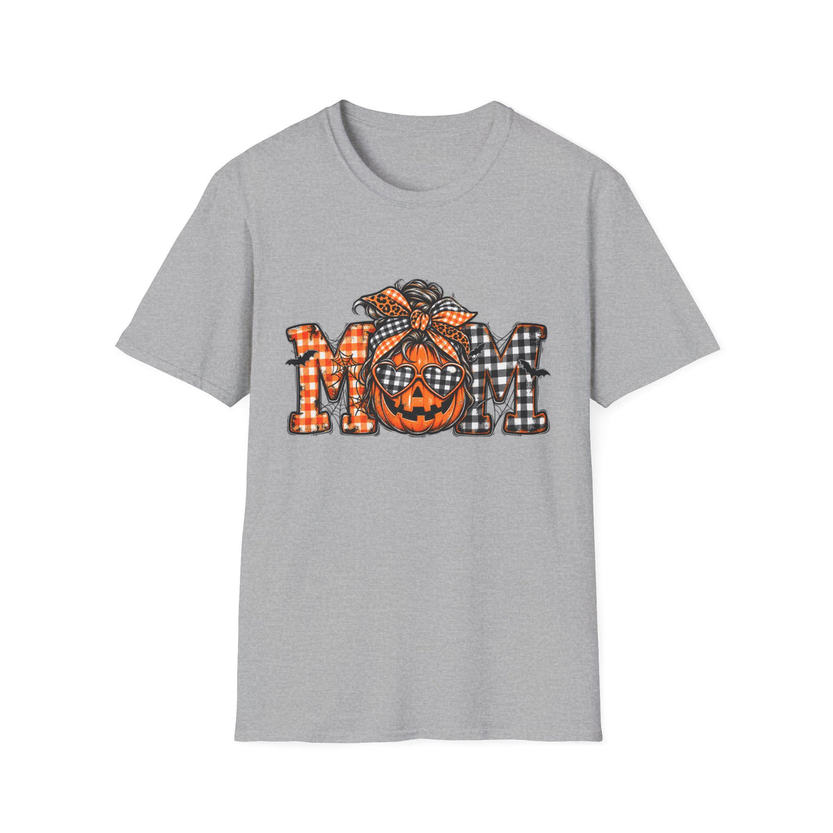 Halloween Mom T-Shirt – Plaid Pumpkin "MOM" Graphic Tee