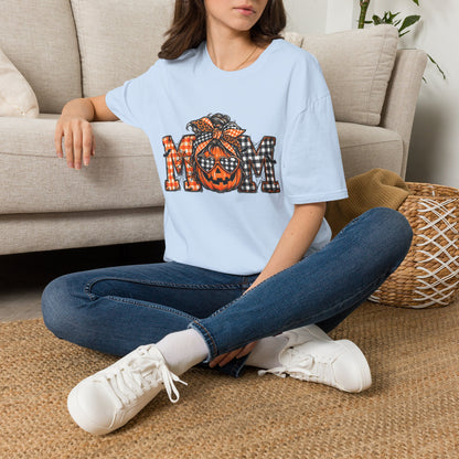Halloween Mom T-Shirt – Plaid Pumpkin "MOM" Graphic Tee