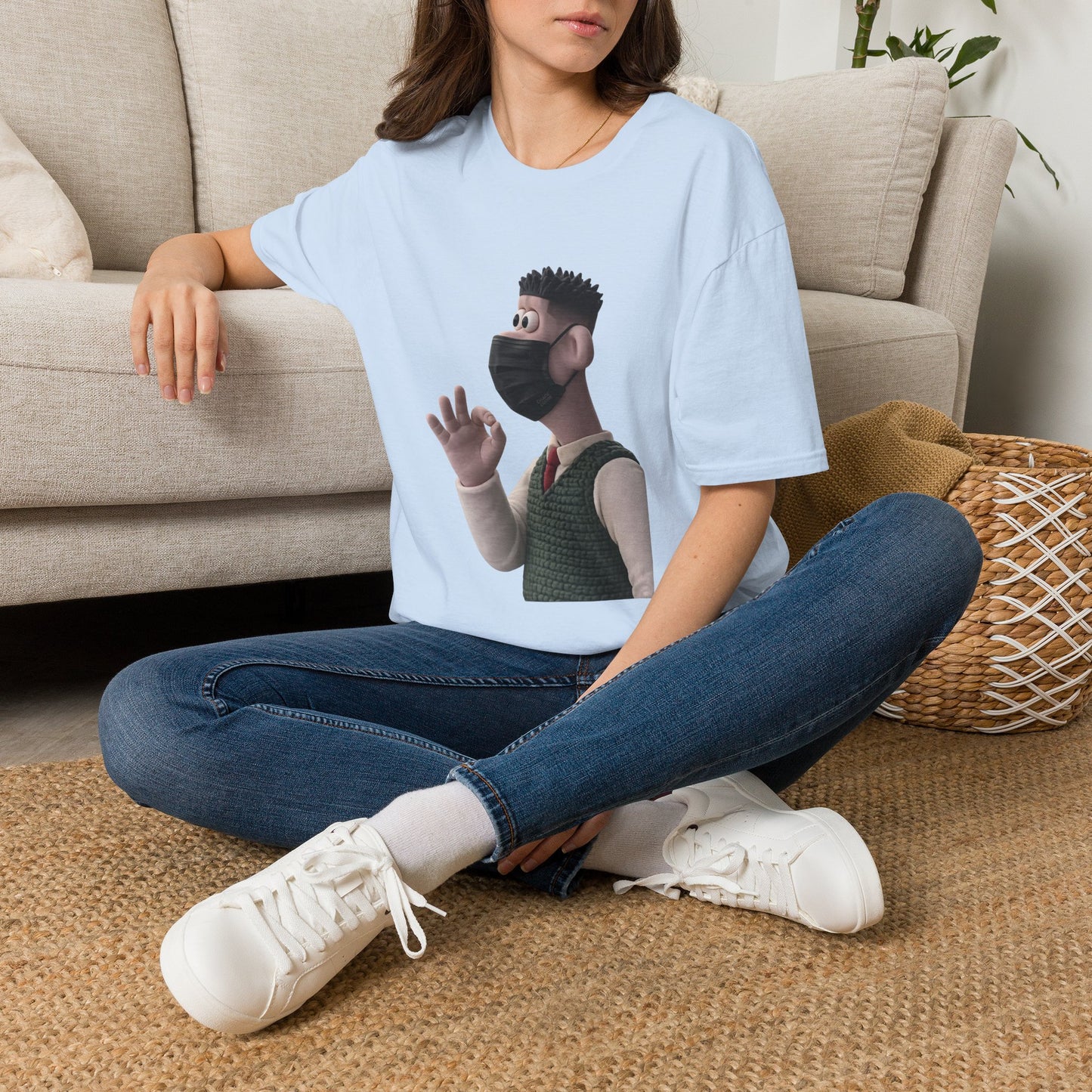 Fairs Cartoon Character T-Shirt — Cute 3D Guy Wearing Face Mask Tee