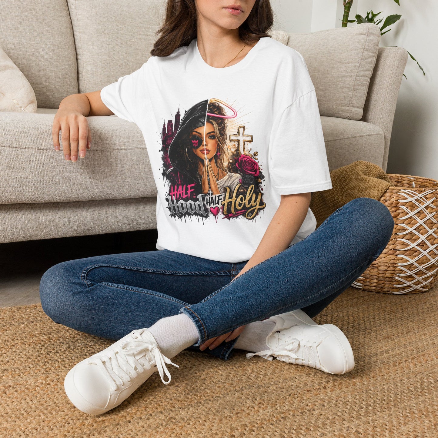 Half Bad Half Holy T-Shirt — Dual-Face Angel & Rebel Graphic Tee