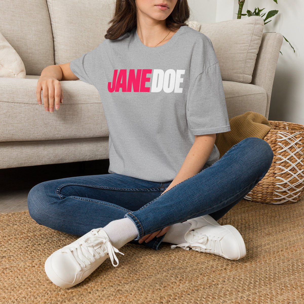 Jane Doe Graphic T-Shirt — Bold Pink & White Name Tee