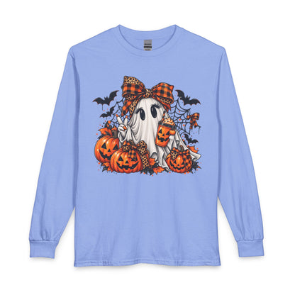 Halloween Ghost with Pumpkins Long Sleeve Tee