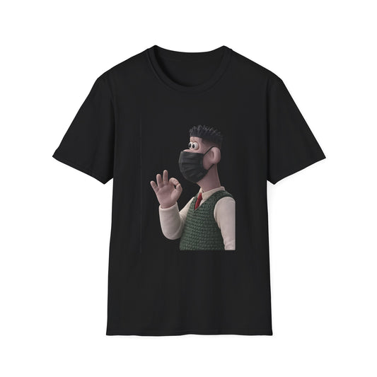 Fairs Cartoon Character T-Shirt — Cute 3D Guy Wearing Face Mask Tee