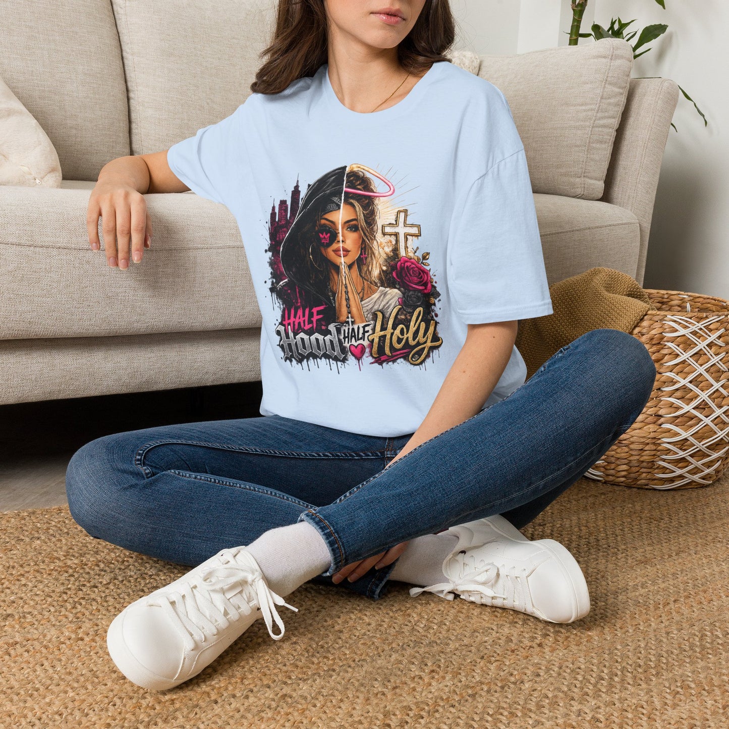 Half Bad Half Holy T-Shirt — Dual-Face Angel & Rebel Graphic Tee