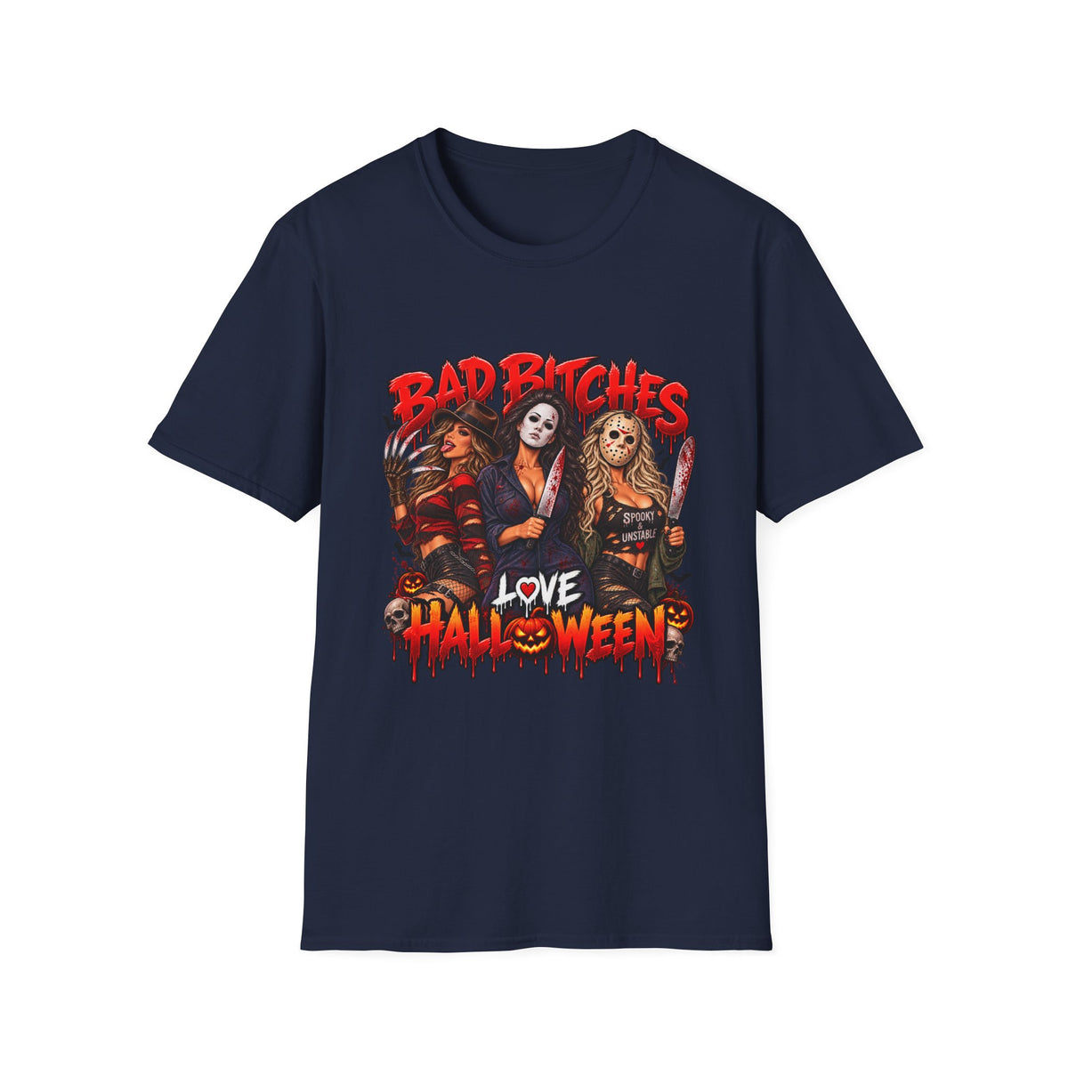 Bad Bitches Love Halloween T-Shirt — Horror Villain Women Graphic Tee