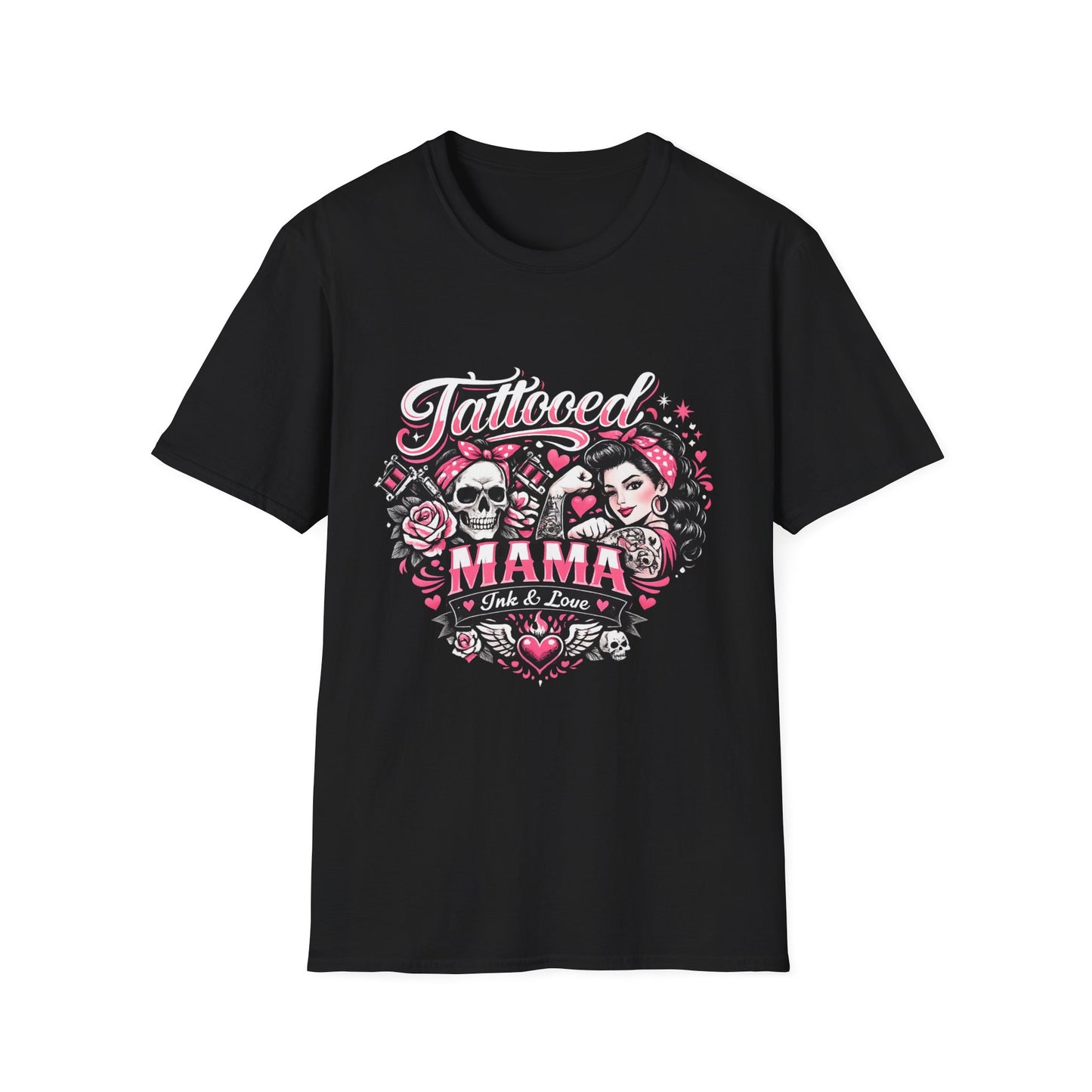 Tattooed Mama T-Shirt — Retro Rockabilly Skull & Rose Design