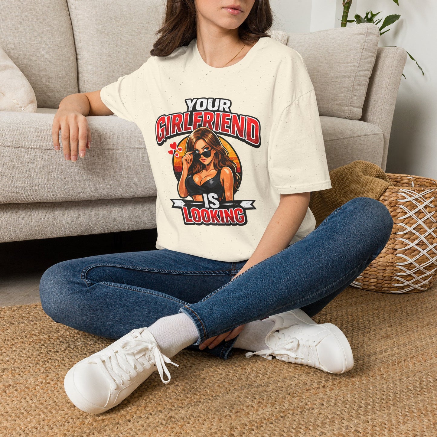 T-Shirt — "Your Girlfriend Is Looking" Retro Pinup Graphic Tee