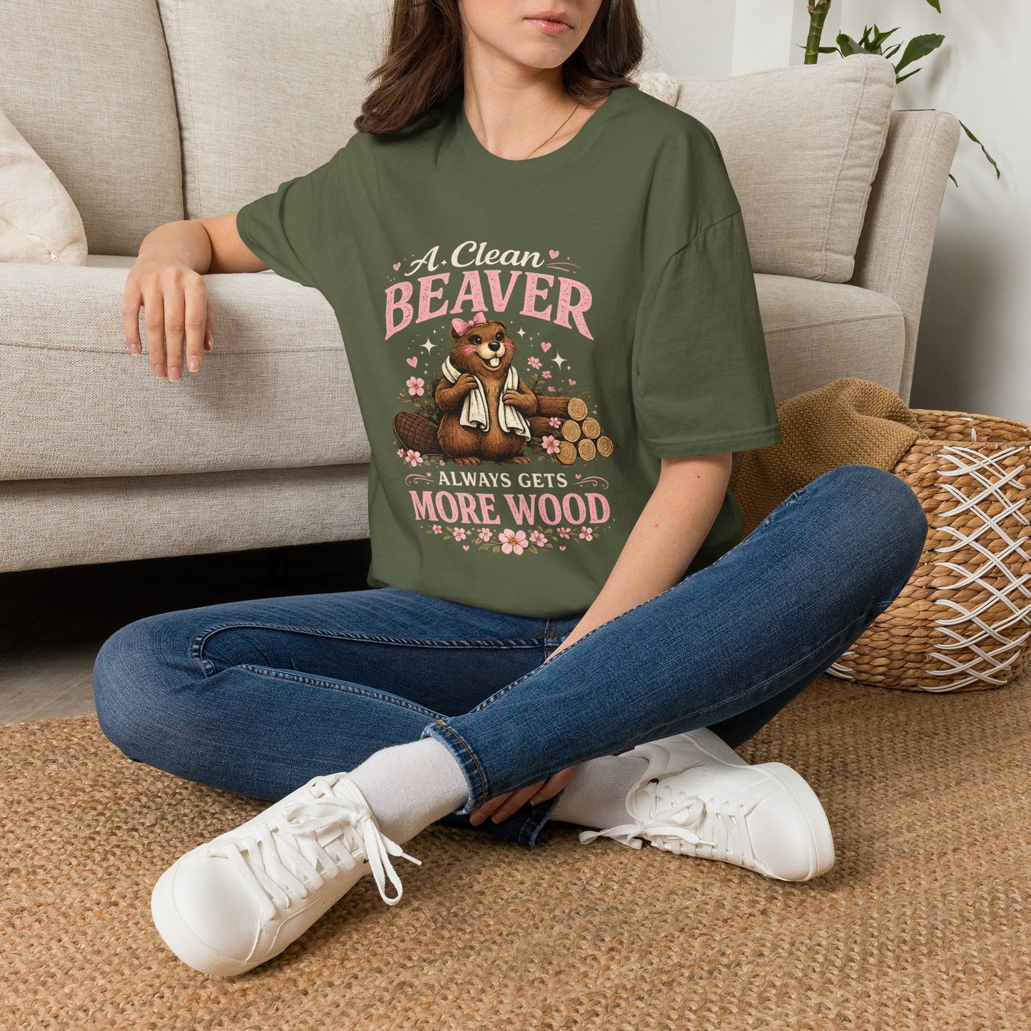 Funny Graphic T-Shirt — "A Clean Beaver Always Gets More Wood" Woodland Lumberjack Tee