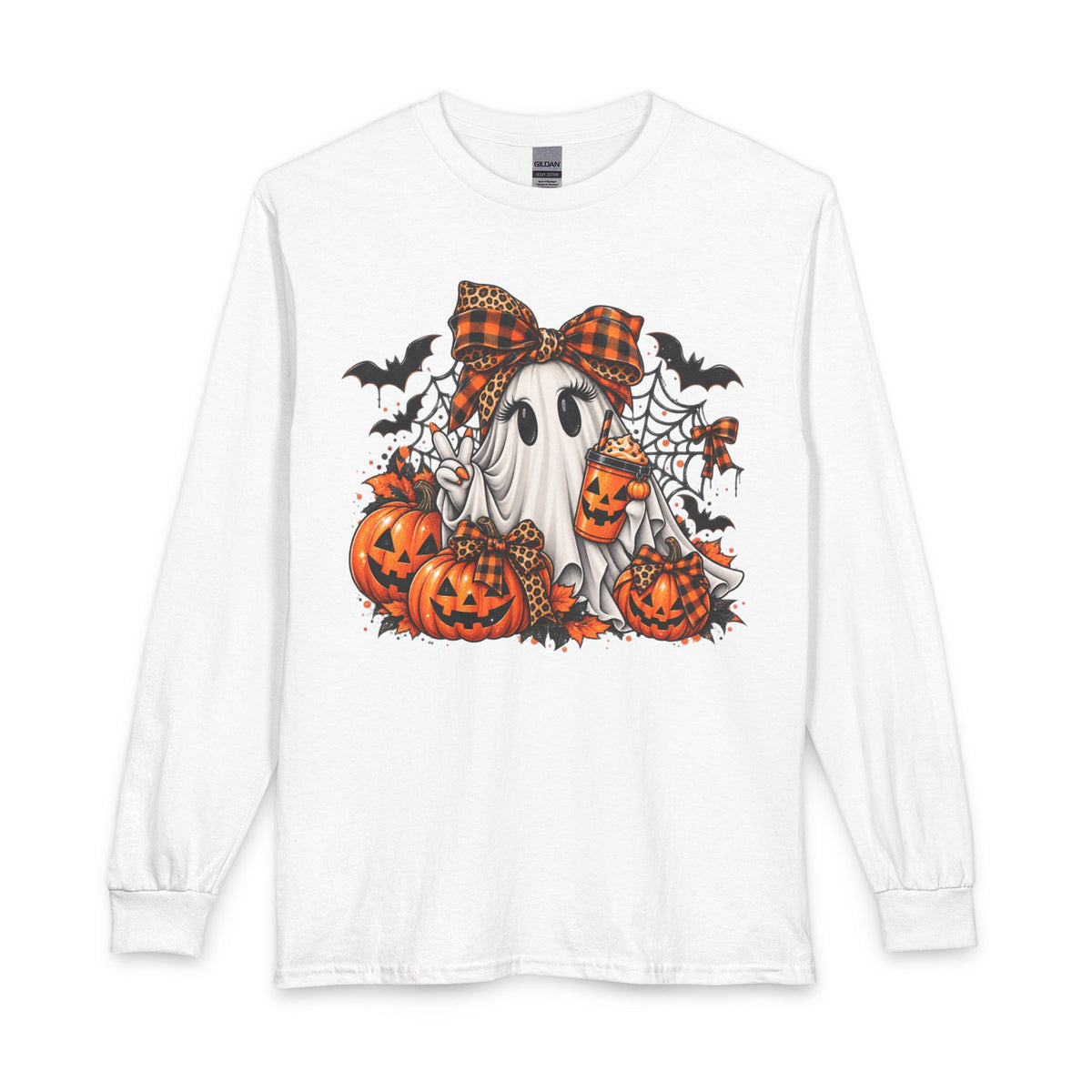 Halloween Ghost with Pumpkins Long Sleeve Tee