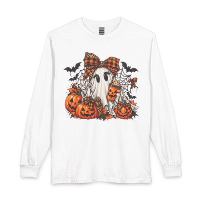 Halloween Ghost with Pumpkins Long Sleeve Tee