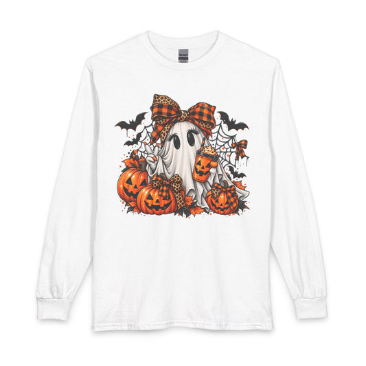 Halloween Ghost with Pumpkins Long Sleeve Tee