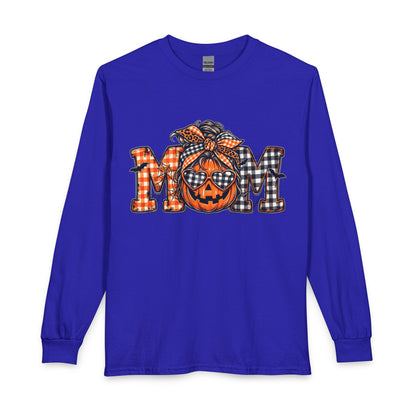 Halloween MOM Pumpkin Plaid Long Sleeve Tee