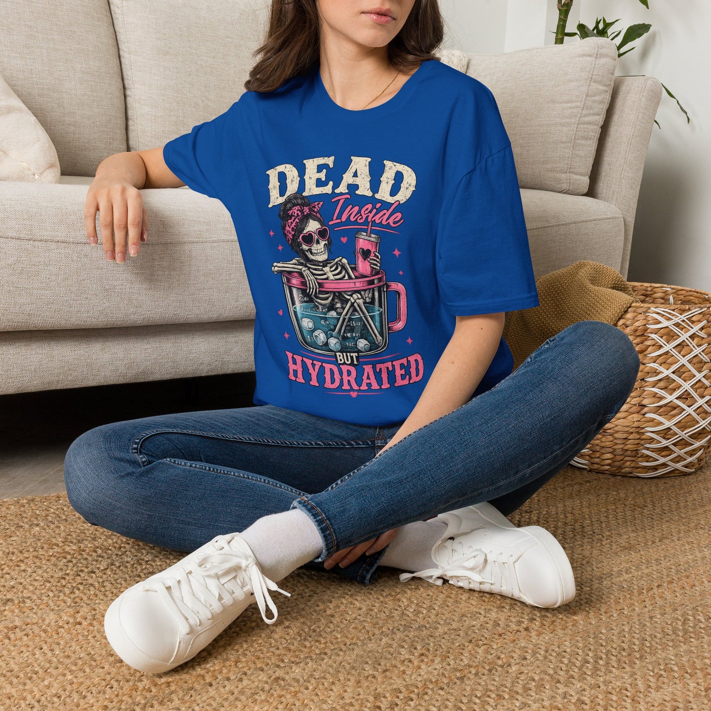 Dead Inside But Hydrated T-Shirt — Funny Skull Skeleton Graphic Tee