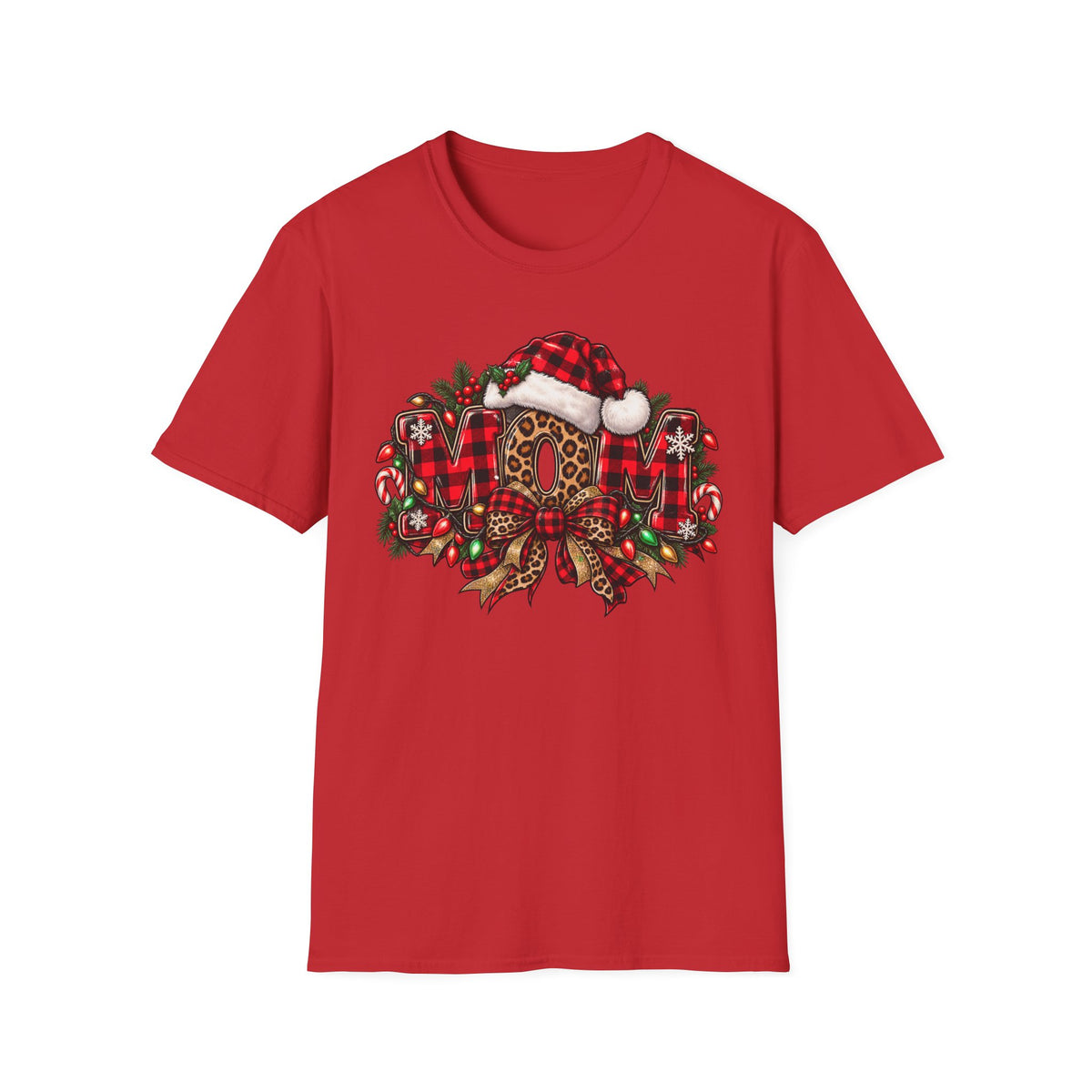 Christmas Mom T-Shirt – Holiday Plaid Santa Hat Café Design