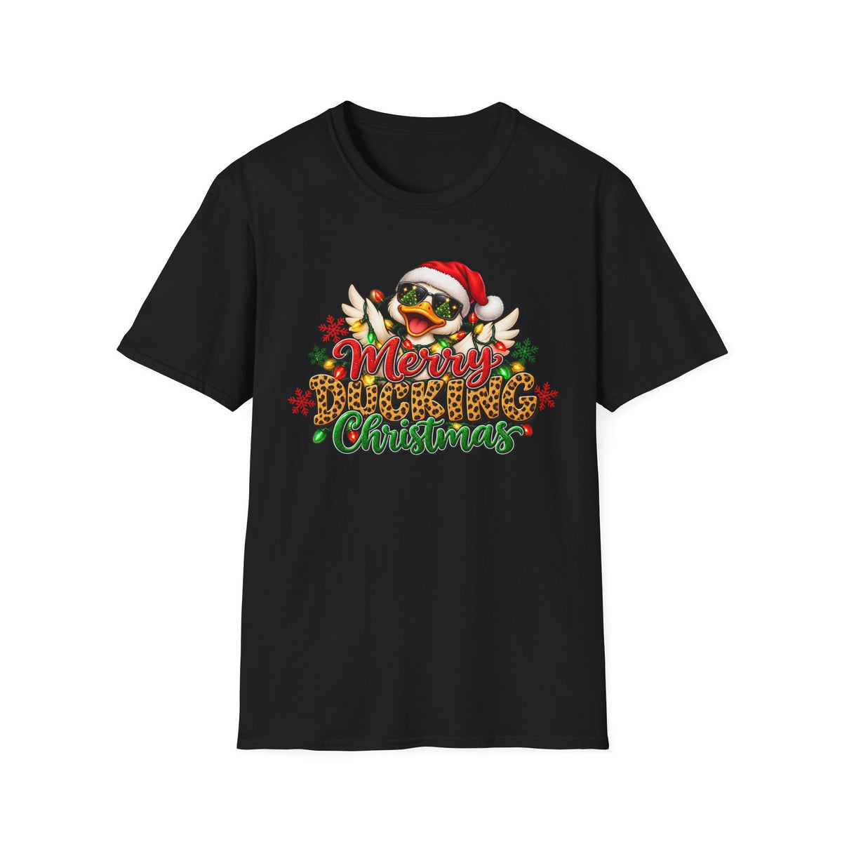 Merry Ducking Christmas T-Shirt — Santa Hat Sunglasses Holiday Tee