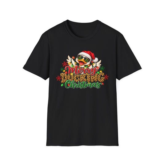 Merry Ducking Christmas T-Shirt — Santa Hat Sunglasses Holiday Tee
