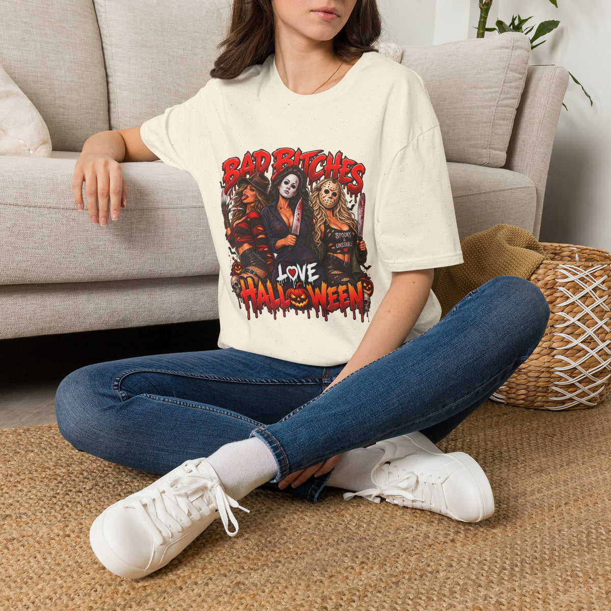 Bad Bitches Love Halloween T-Shirt — Horror Villain Women Graphic Tee