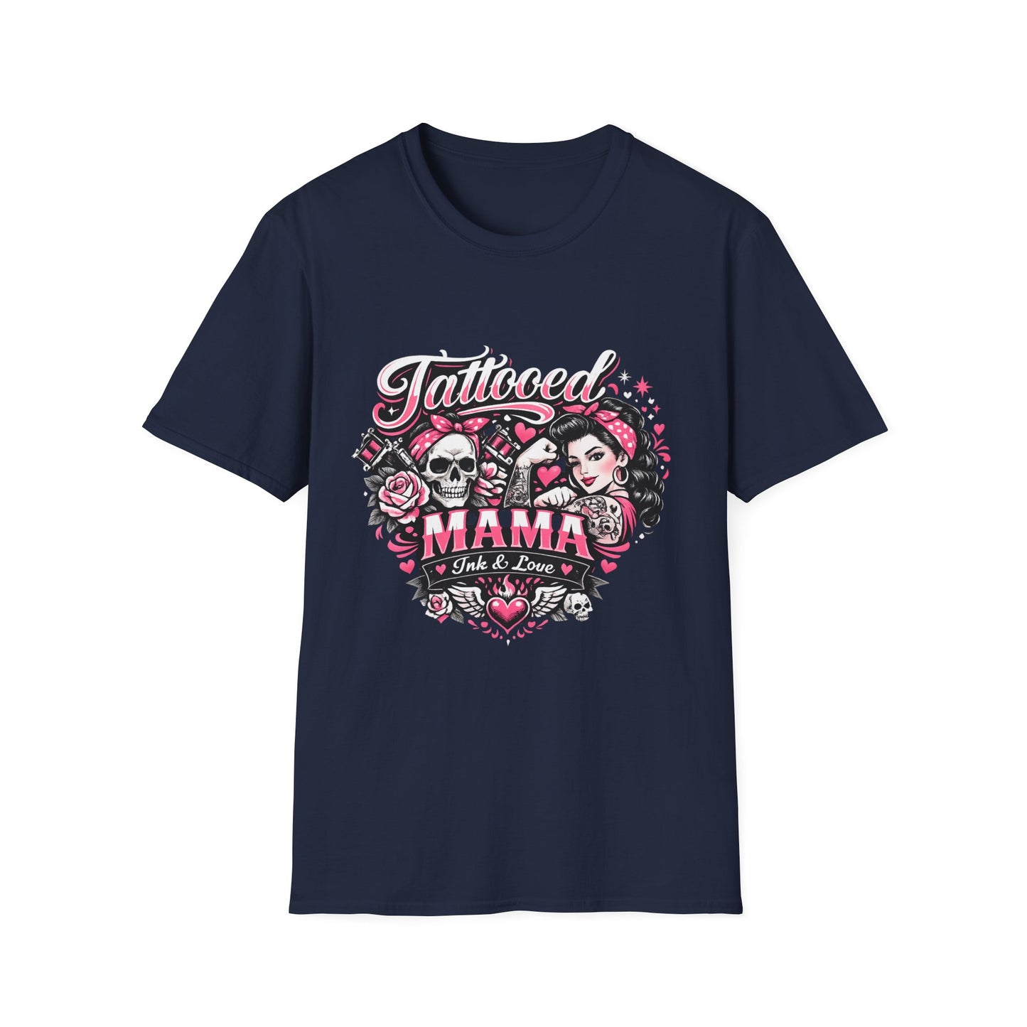 Tattooed Mama T-Shirt — Retro Rockabilly Skull & Rose Design