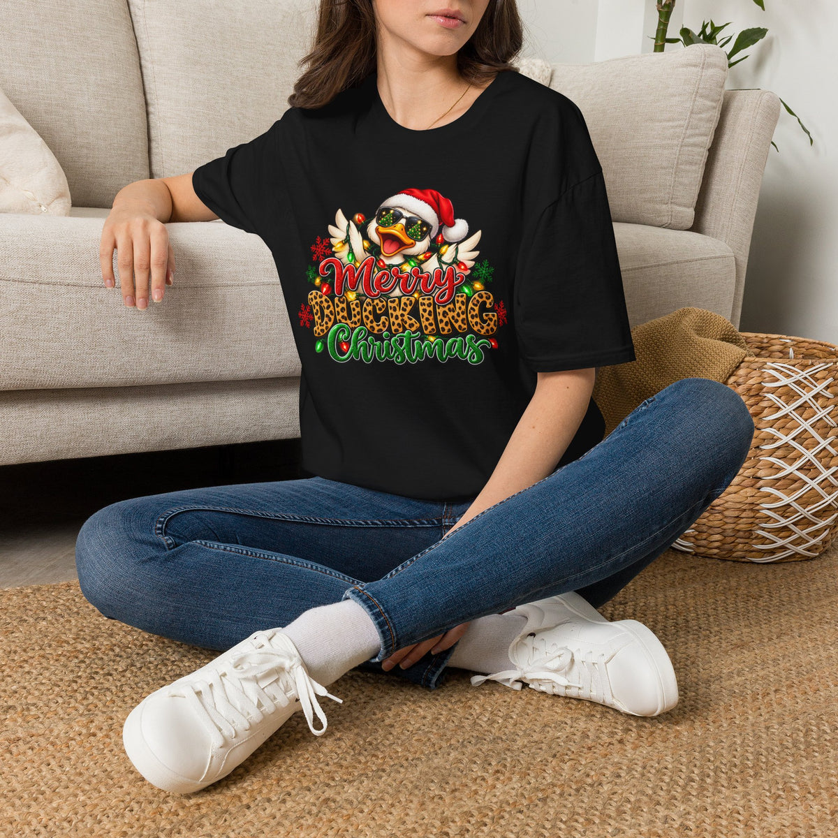 Merry Ducking Christmas T-Shirt — Santa Hat Sunglasses Holiday Tee