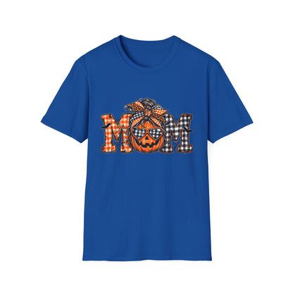 Halloween Mom T-Shirt – Plaid Pumpkin "MOM" Graphic Tee