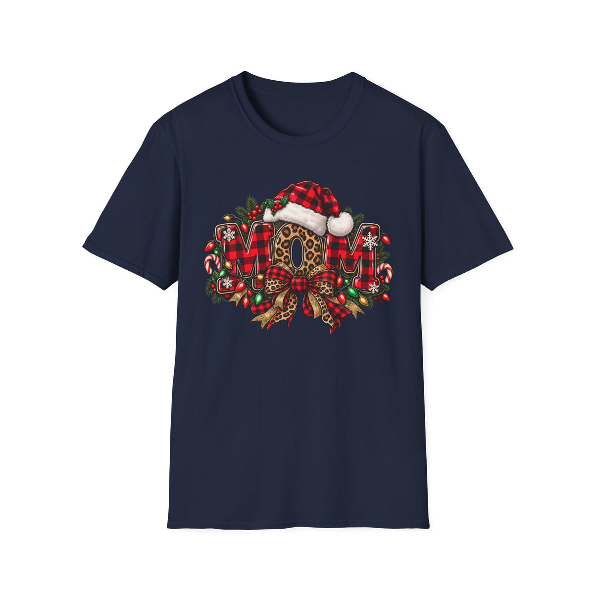 Christmas Mom T-Shirt – Holiday Plaid Santa Hat Café Design