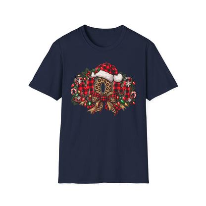 Christmas Mom T-Shirt – Holiday Plaid Santa Hat Café Design