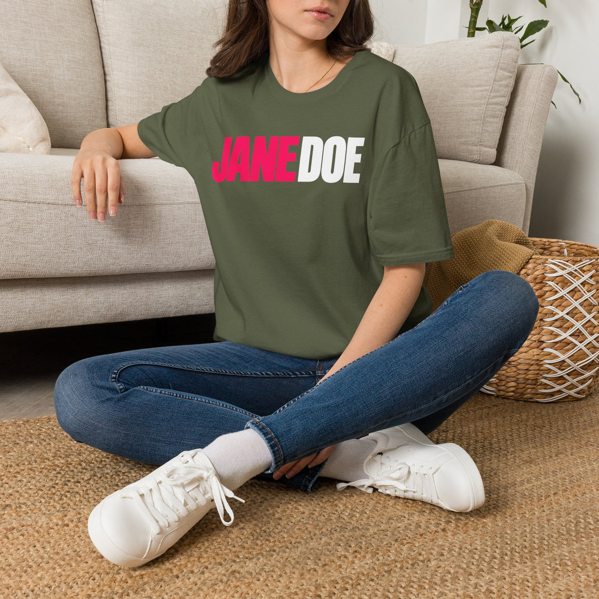 Jane Doe Graphic T-Shirt — Bold Pink & White Name Tee