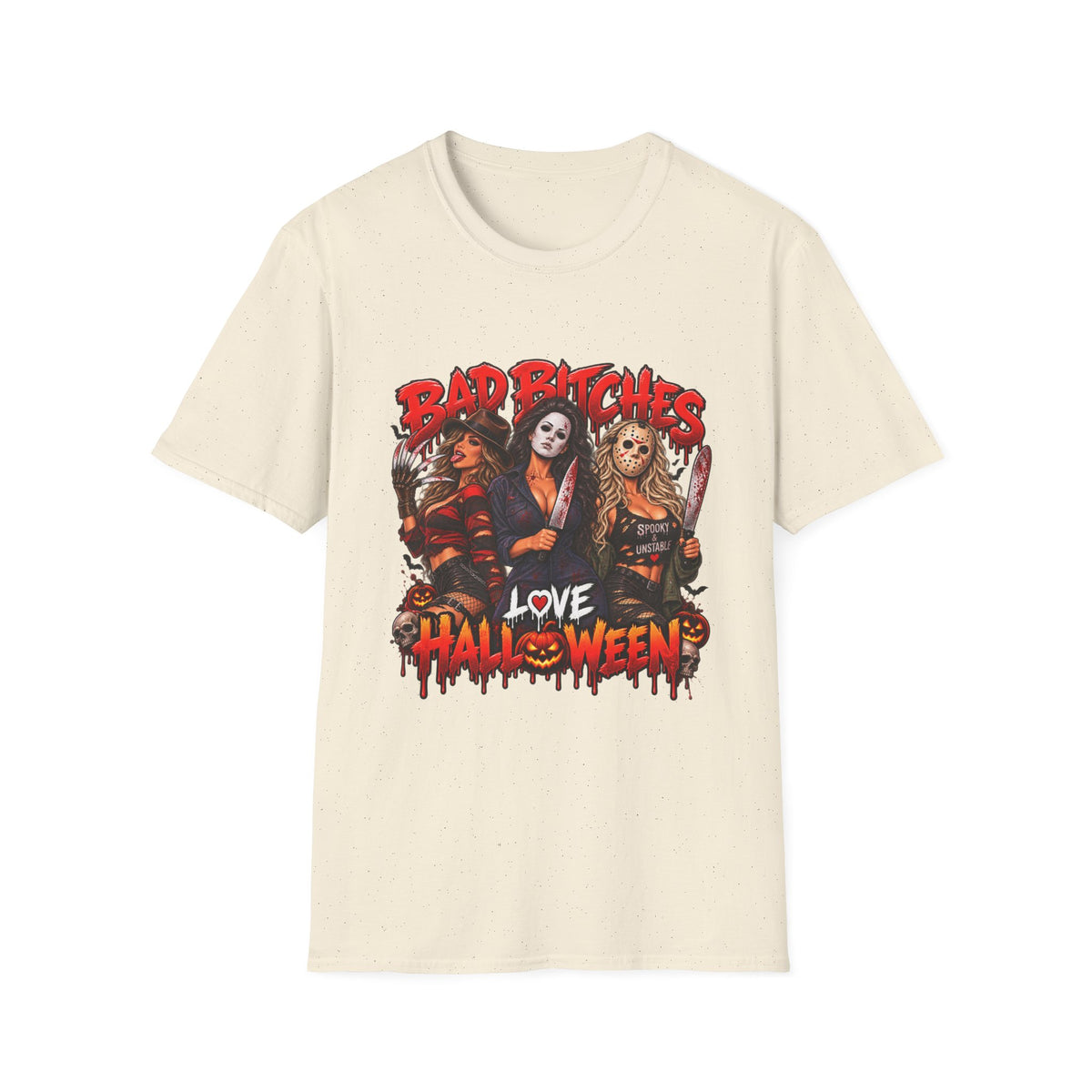 Bad Bitches Love Halloween T-Shirt — Horror Villain Women Graphic Tee