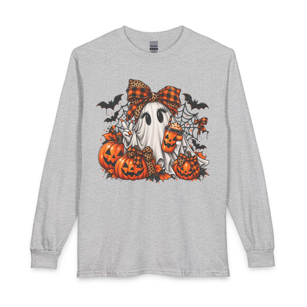 Halloween Ghost with Pumpkins Long Sleeve Tee