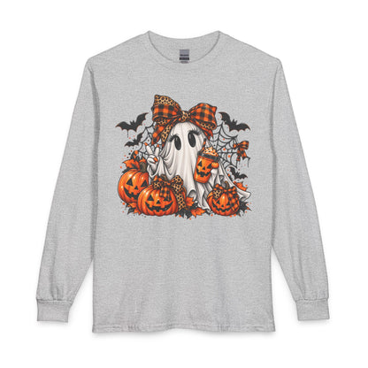 Halloween Ghost with Pumpkins Long Sleeve Tee