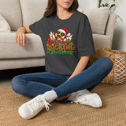 Merry Ducking Christmas T-Shirt — Santa Hat Sunglasses Holiday Tee